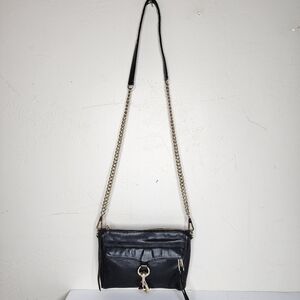 REBECCA MINKOFF Crossbody Mini MAC Black with Gold Chain Leather Purse
